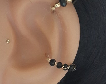Black Onyx Helix Hoop Earring- Natural Onyx Cartilage Earring- Cartilage Earring- Small Onyx Helix Ring- 16-22 Gauge- 7-12 Inner Diameter