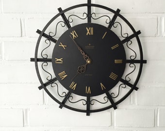 Vintage clock Junghans wall clock mid century, West Germany, brass clock, ATO - mat, Junghans electronics