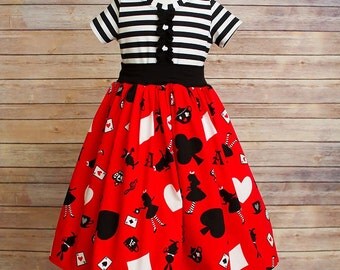 Size 6 Dress Made with Alice in Wonderland Fabric Ready to Ship