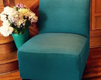 Slipcover Teal Suede Chair Cover for Armless Chair, Slipper Chair, Armless Accent Chair, Parsons Chair, Side Chair, Many Colors!