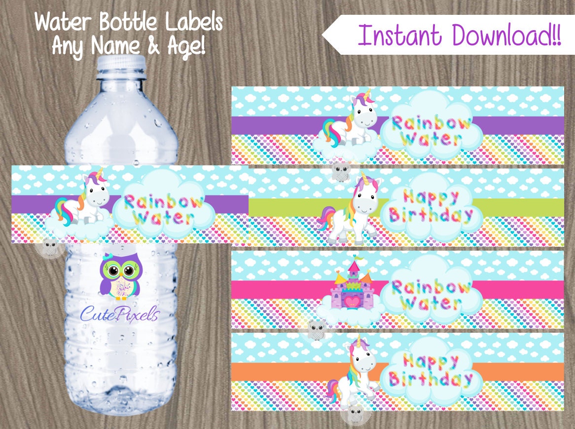 unicorn rainbow water bottle labels unicorn water bottle