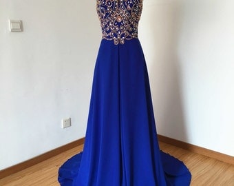 Long Prom Dress, Prom Dress 2016, Spaghetti Straps Prom Dress, Royal Blue Prom Dress, Chiffon Prom Dress, Backless Prom Dress