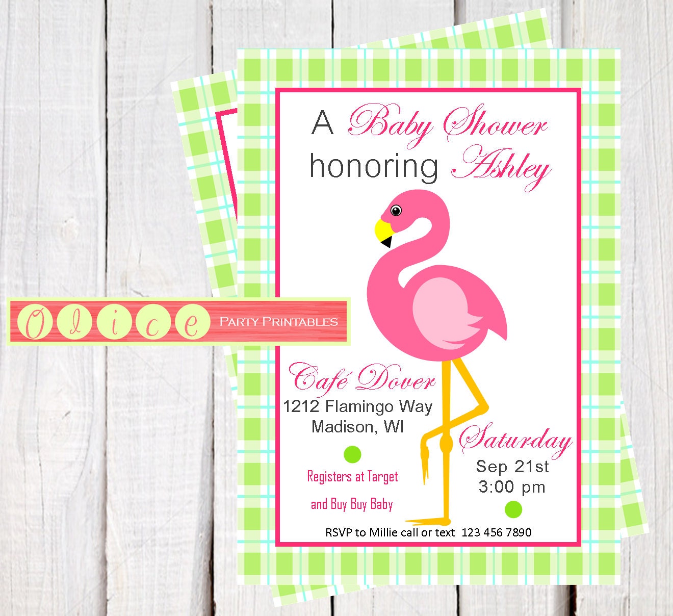 Pink Flamingo Baby Shower Invitations 10