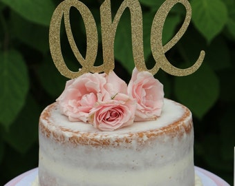 1st Birthday Cake Topper, ONE Cake Topper, Gold Glitter ONE Cake Topper