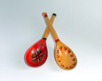 Wooden Spoon. Vintage Wooden Spoon. Hand Painted Wooden Spoon, Painted Spoon. Khokhloma Folk style. 2 Wooden Spoon, kitchen rustic decor