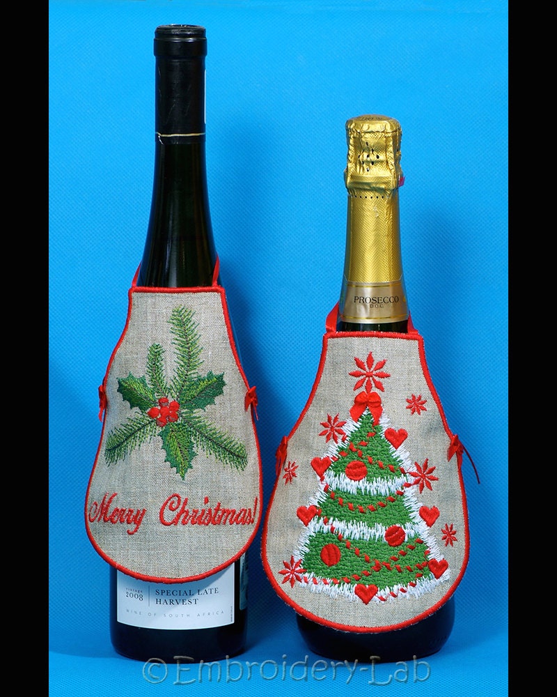 Christmas Bottle Aprons machine embroidery designs / Set
