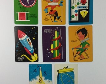 8 Outer Space Vintage 1950s Children's Picture Flash Cards