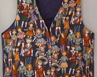 Tapestry vest Vintage doll design school children doll collector gift Capelli designs New York made in usa