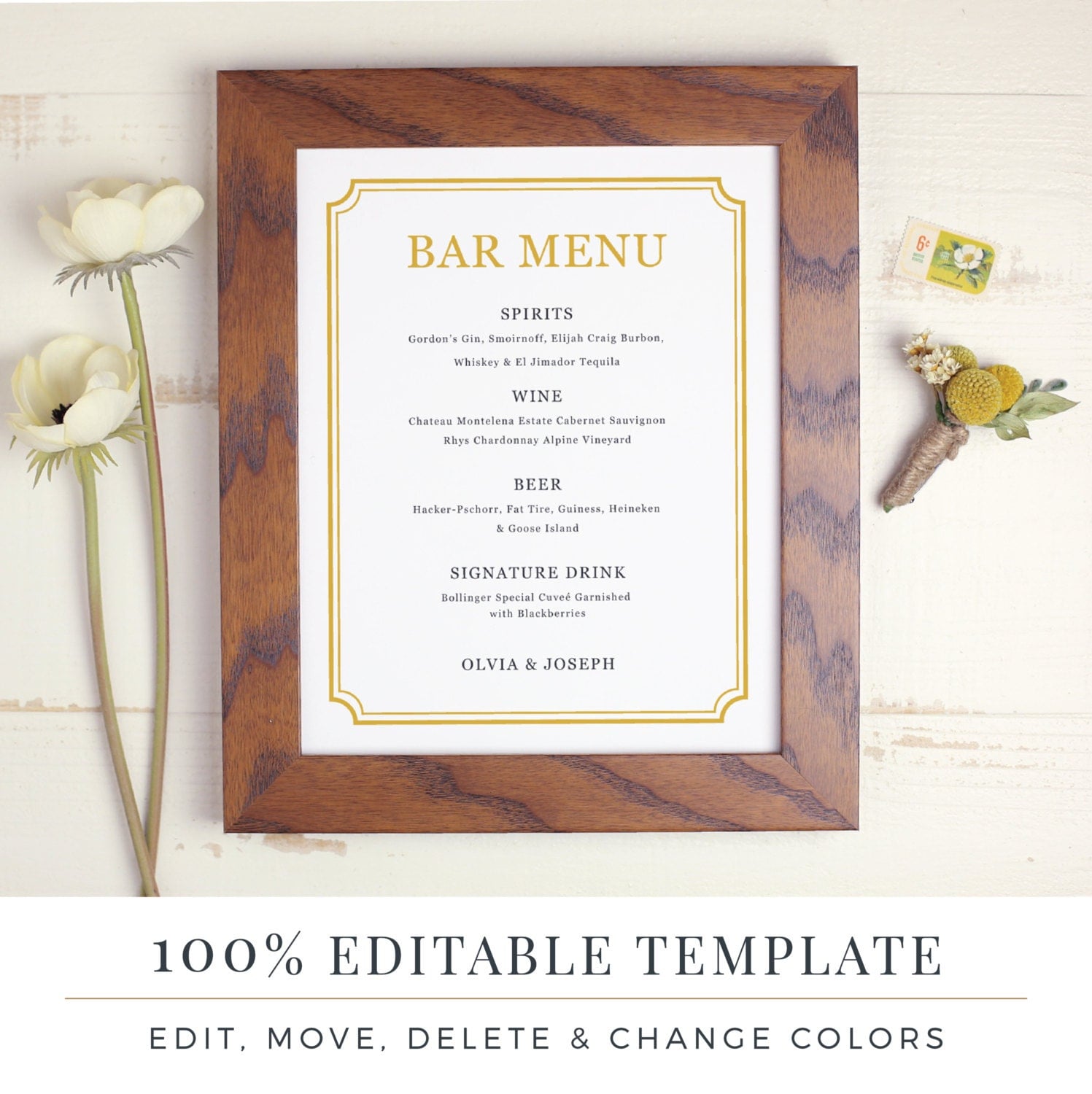 Wedding Bar Menu Template Editable Bar Menu Printable Word