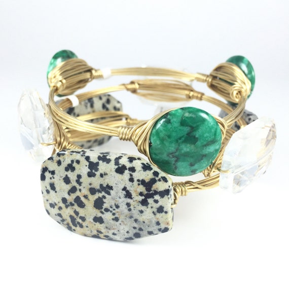 Dalmatian Jasper Wire Wrapped Bangle Gemstone Gift For Her