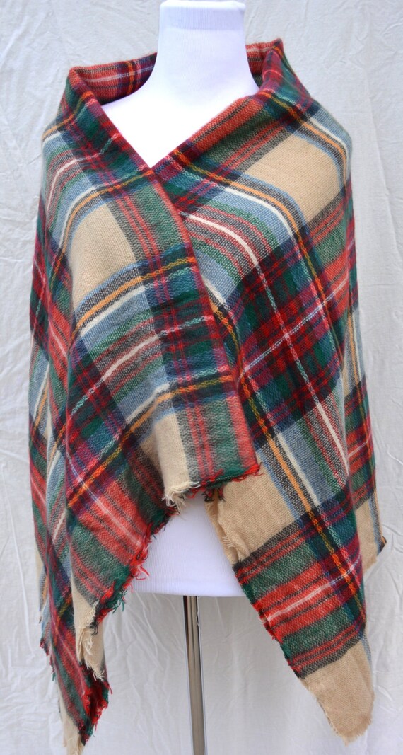 Blanket Tartan plaid Scarf Wrap Shawl Camel by collectionfloral