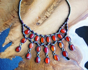 Aqeeq/Akeek Bib Necklace- Cassidy Bib Necklace- Afghan Tribal Jewelry- Kuchi Jewelry- Hippie- Ethnic- Boho- Gypsy- Nomadic- Handmade
