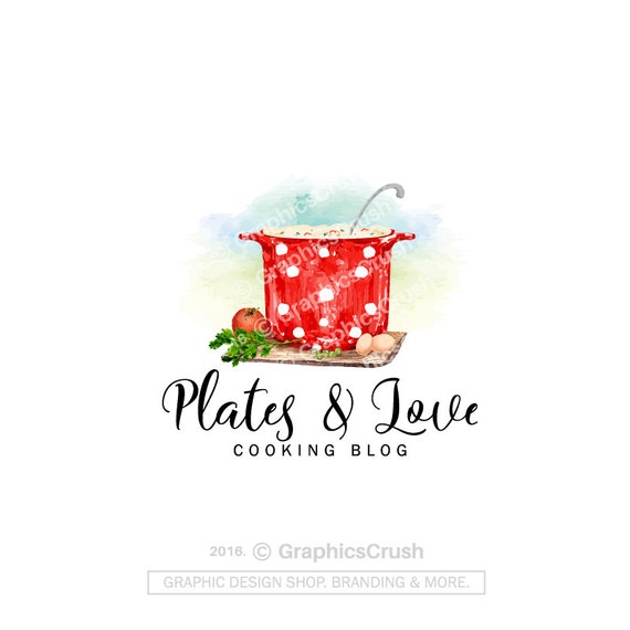 OOAK Watercolor Cooking Logo Food Blog Logo Food Logo Design