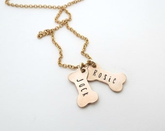 Gold Dog Bone Necklace - Personalized Bone Necklace - Mom to Dogs - Personalized Jewelry - Dog Names - Personalized Necklace - Dog Jewelry