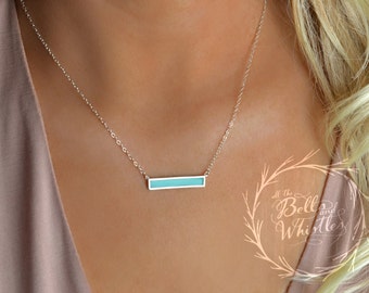 Delicate Turquoise Necklace, Turquoise Bar Necklace, Turquoise Silver Necklace, Sterling Silver, Bar Necklace, simple turquoise necklace