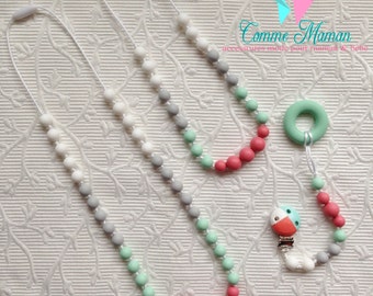 ALICE TRIO / mommy , baby and big sister kit / Mom teething necklace / pacifier clip / girl necklace / gift / mommy and me