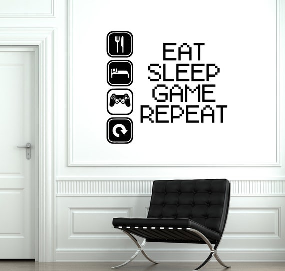 HUGE Eat Sleep Game Repeat Wall Art Sticker - Gaming Bedroom Decor For Kids & Gamers