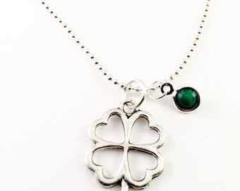 Four leaf clover necklace, Lucky charm Necklace, Irish necklace, silver plated 20" ball chain necklace, bridesmaids gift