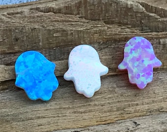 Hamsa OPAL Charm Pendant Wholesale Lot,Flat, with Side Holes - LightBlue/White/Pink -Jewelry Making - Hand of Fatima - Good Luck - Bulk Qty