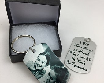 Best Friend Memorial KeyChain Dog Tag - In Memory of Friend KeyChain - Bereavement KeyChain Photo - Personalized Friend in Heaven Dog Tag