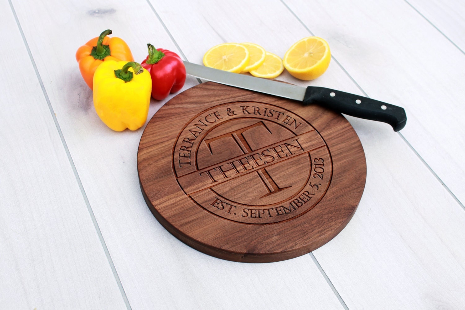 Personalized Round Cutting Board Custom Round Cutting by Etchey