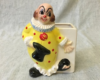 Vintage Ceramic Clown Planter, Made in Japan Kitsch Planter