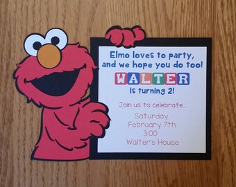 Elmo Birthday Invitation - Homemade, diecut, cardstock, Sesame Street Invitation