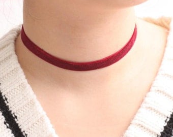 Basic Red Wine Velvet Choker, Choker without charm, Simple Choker, Base Necklace, Womens Choker, Chic Choker, Gift for girls