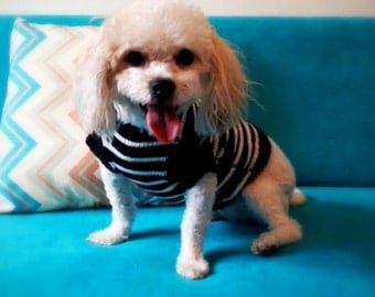 Black and white sweater for pets,Dog sweater with stripes,Knitting clothes for cats,Puppies wear,Small dog sweater,Knitted dog sweater