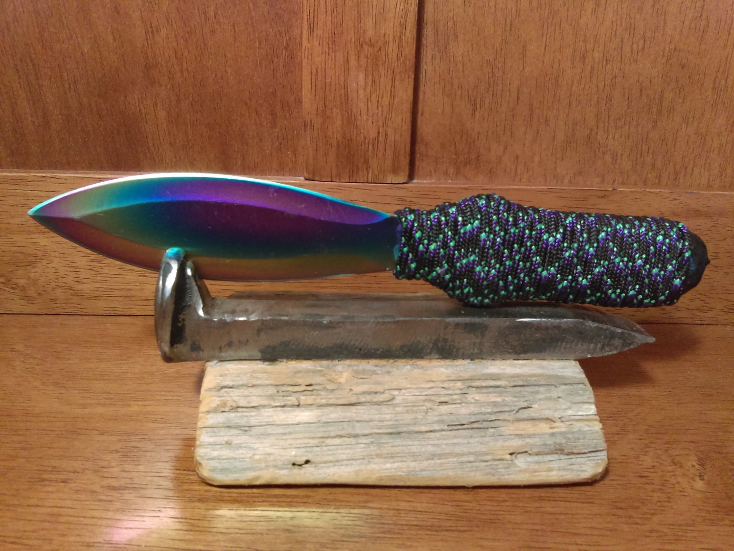42 ParacordWrapped Rainbow Throwing Knife on Mounted