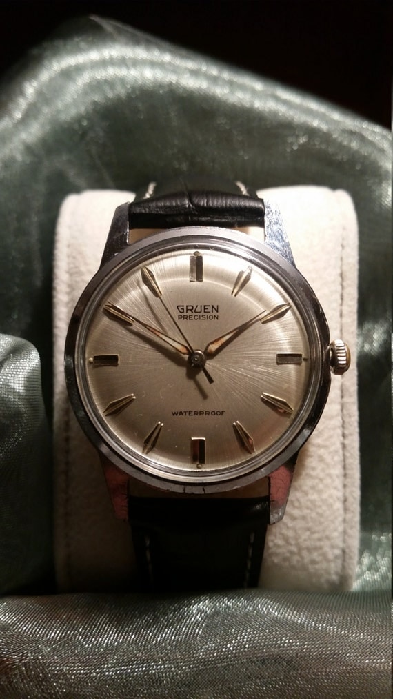 Gruen Vintage Watch - 1960's Precision Gruen Gent's Stainless Steel Watch with New Premium Leather Strap