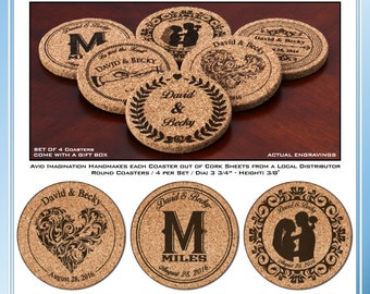 Cork Coaster Set, Great Wedding Gift, Housewarming Gift, or Anniversary Gift!