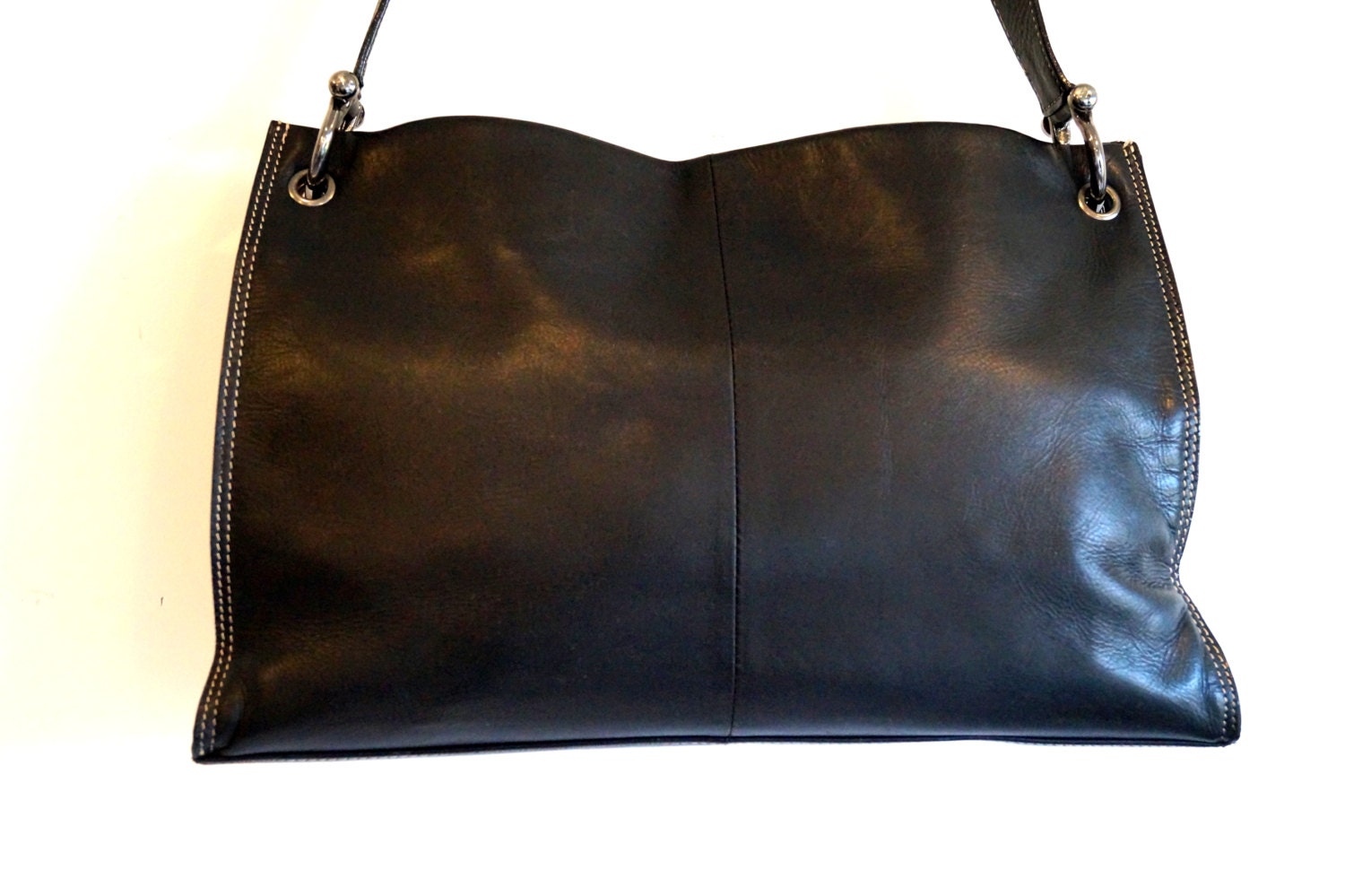 Vintage real leather black handbag. Jane Shilton Classic