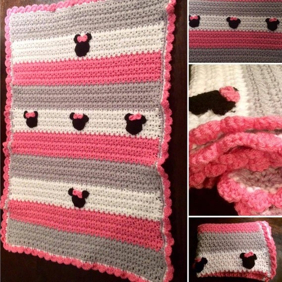 Crochet Minnie Mouse baby chunky pink afghan Pattern