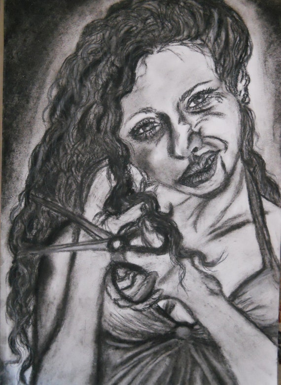 Art Drawings Selfportrait Black and White Charcoal Drawing