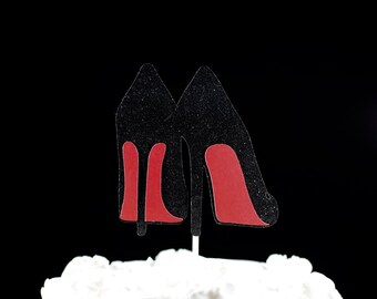 Christian Louboutin Inspired Red Bottom Glitter Cake Topper - Red Bottom Heels, Sexy Heel Topper, Bachelorette Party Decor