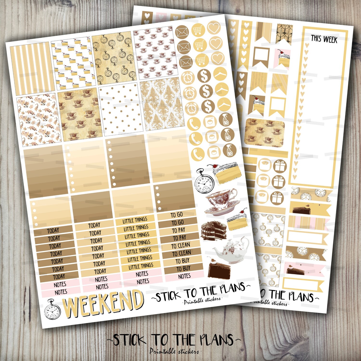 Vintage printable planner stickers Vintage tea by StickToThePlans