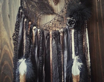 Black Gold Dream catcher - glamour Dreamcatcher - bohemian - gifts for teens - hippie room decor - gypsy - gift for her - unique gifts -