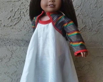 Eazy, Breezy, Beautiful (18 inch doll clothes Off-White Linen Maxi Halter Dress with printed Bolero Jacket)
