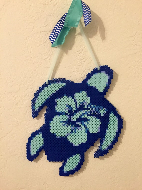 Turtle wall art Perler beads Hibiscus Sea by 