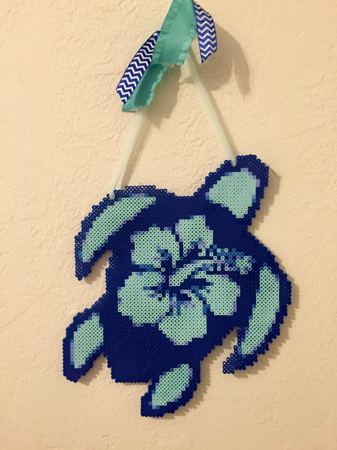 Turtle wall art Perler beads Hibiscus Sea by AmeliasWreathsofJoy