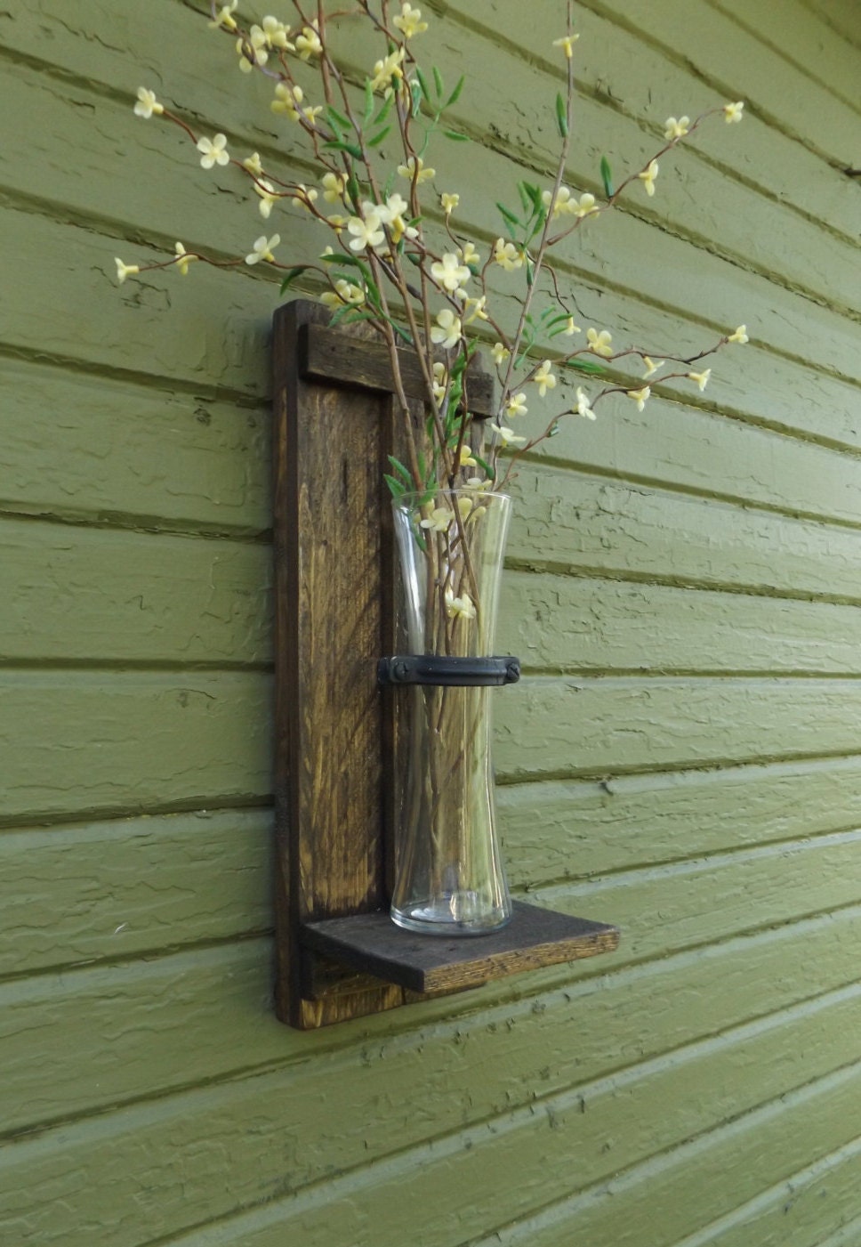Rustic Vase Sconce. Wood Wall Sconce. Wall Sconce Vase. Unique