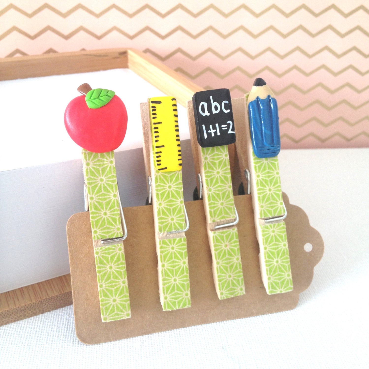 Teacher Peg Memo Holders Set of 4 Polymer Clay