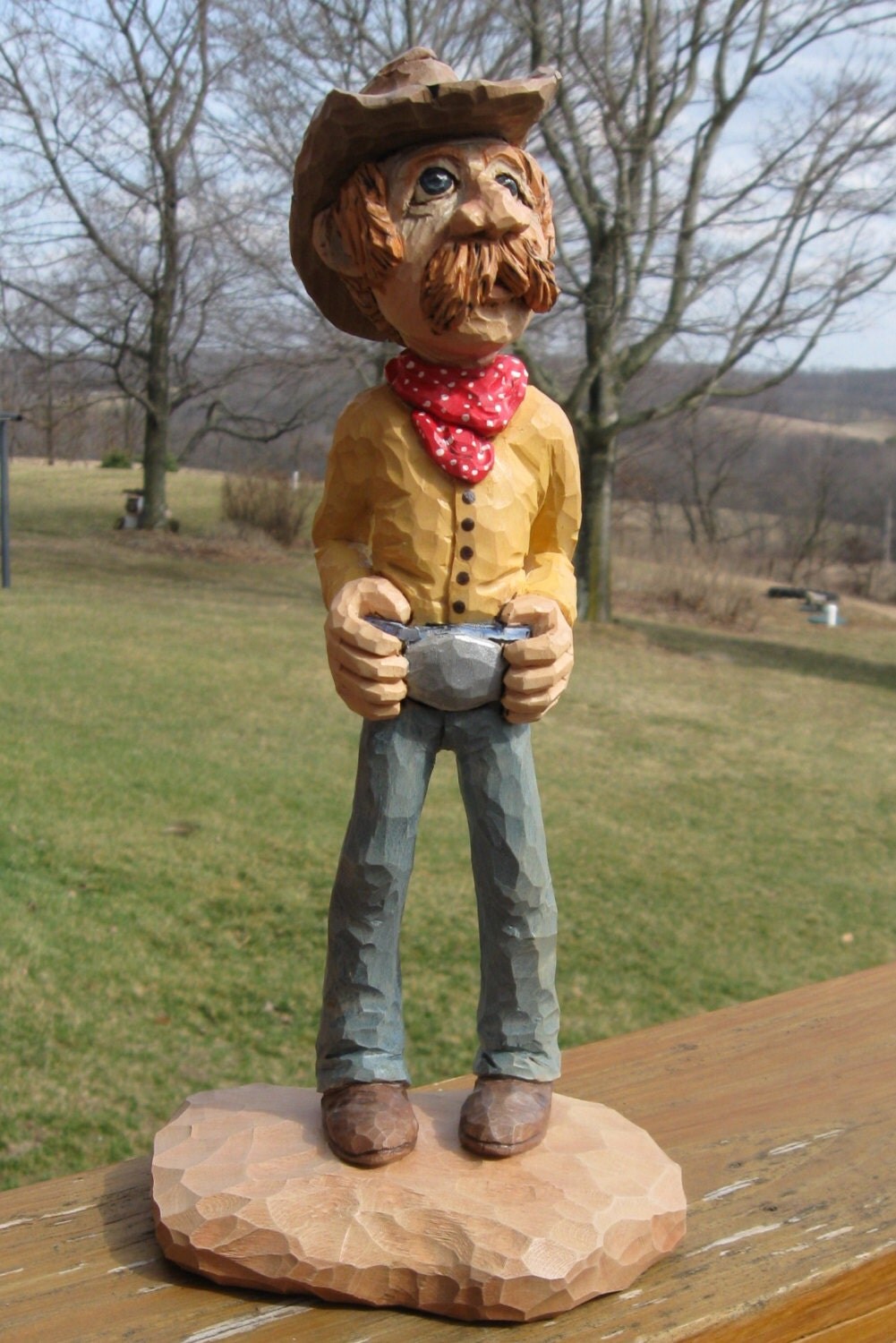 Cowboy Wood Carving Art Sculpture Home Decor Figurine