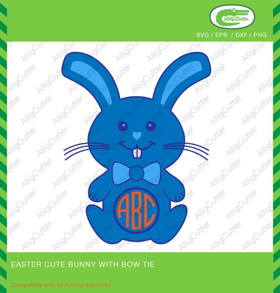 Download Easter Cute Bunny With Bow Tie Frames SVG DXF PNG eps Rabbit