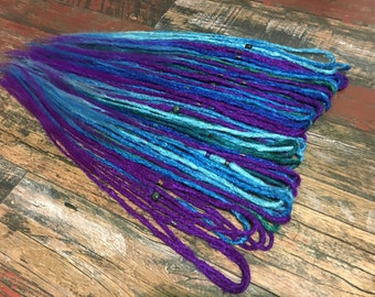blue\azure\emerald\violet synthetic dreadlocks x10 or FULL SET of single or double ended dreads hair extensions 20-25 inches BASILISK