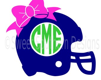Football helmet monogram with bow SVG instant download design for cricut or silhouette