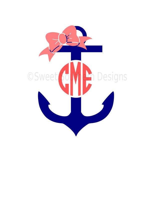 Download Monogram split anchor with bow SVG instant download design for