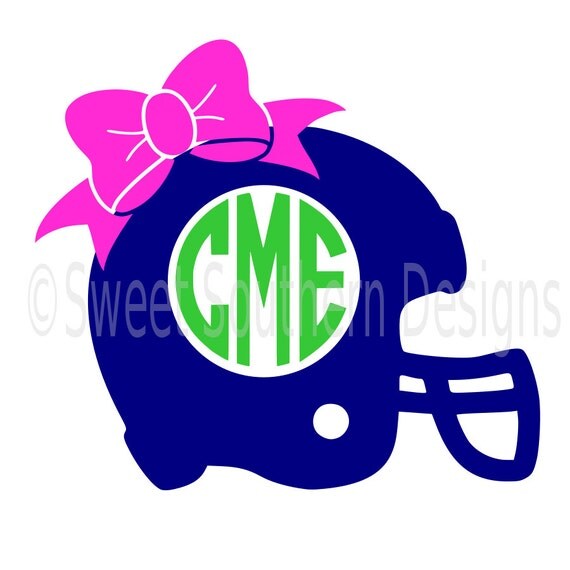 Download Football helmet monogram with bow SVG instant download design