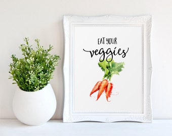 Kitchen Wall Art, Eat Your Veggies, Kitchen Print, Funny Kitchen Art, Kitchen Decor, Carrots Printable, Culinary Print, Vegetables Printable